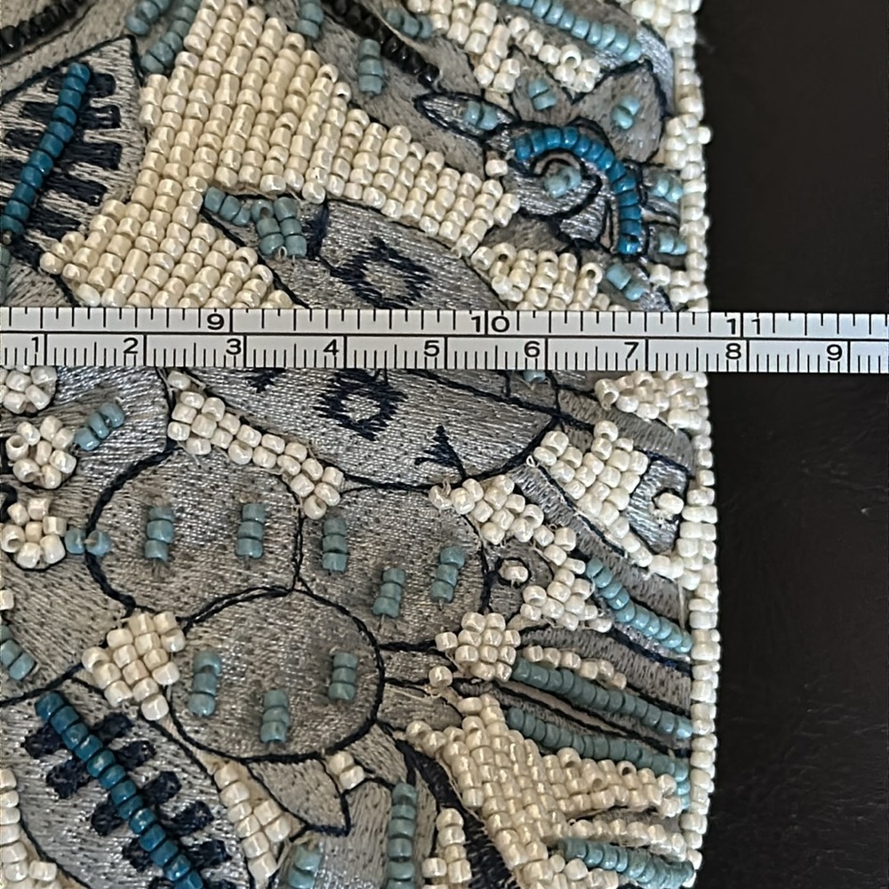 Beaded Floral Wristlet Clutch in Cream and Blue - Picture 6 of 9